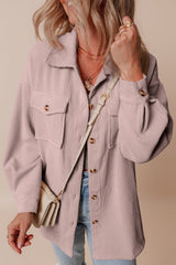 Light Pink Corduroy Flap Pocket Button Up Shacket Jackets JT's Designer Fashion