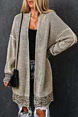 Apricot Plaid Knitted Long Open Front Cardigan Sweaters & Cardigans JT's Designer Fashion
