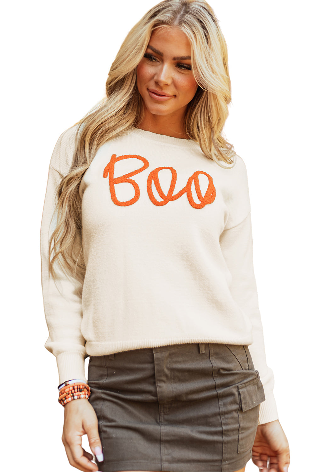Apricot Boo Knitted Pattern Ribbed Edge Drop Shoulder Sweater Sweaters JT's Designer Fashion