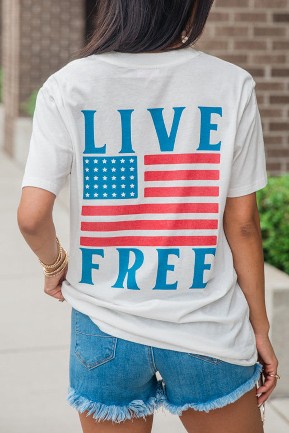 White Back American Flag LIVE FREE Graphic T Shirt Graphic Tees JT's Designer Fashion