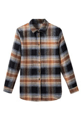 Black Oversize Rounded Hem Plaid Shacket with Slits Plaid Shackets JT's Designer Fashion