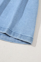 Dusk Blue Pleated Patchwork Wide Leg Lightweight Denim Shorts Denim Shorts JT's Designer Fashion
