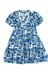 Blue Ricrac Trim Split Neck Floral Loose Dress Floral Dresses JT's Designer Fashion