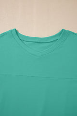 Sea Green Solid Loose V Neck Half Sleeve Tee and Shorts Short Sets JT's Designer Fashion