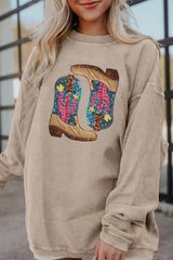 Smoke Gray Western Cowboy Boots Graphic Corded Loose Sweatshirt Graphic Sweatshirts JT's Designer Fashion