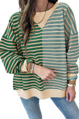 Green Stripe Casual Stripe Colorblock Drop Shoulder Oversize Sweatshirt Sweatshirts & Hoodies JT's Designer Fashion