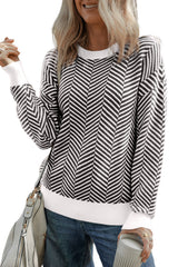 Black Contrast Edge Crew Neck Drop Shoulder Sweater Sweaters JT's Designer Fashion