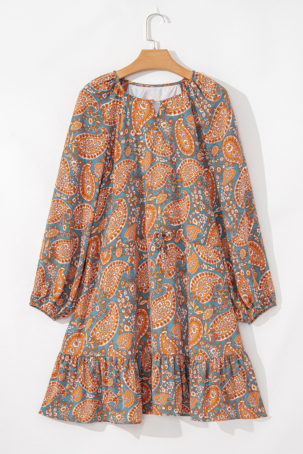 Orange Paisley Print Loose Fit Drawstring High Waist Mini Dress Mini Dresses JT's Designer Fashion