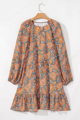 Orange Paisley Print Loose Fit Drawstring High Waist Mini Dress Mini Dresses JT's Designer Fashion