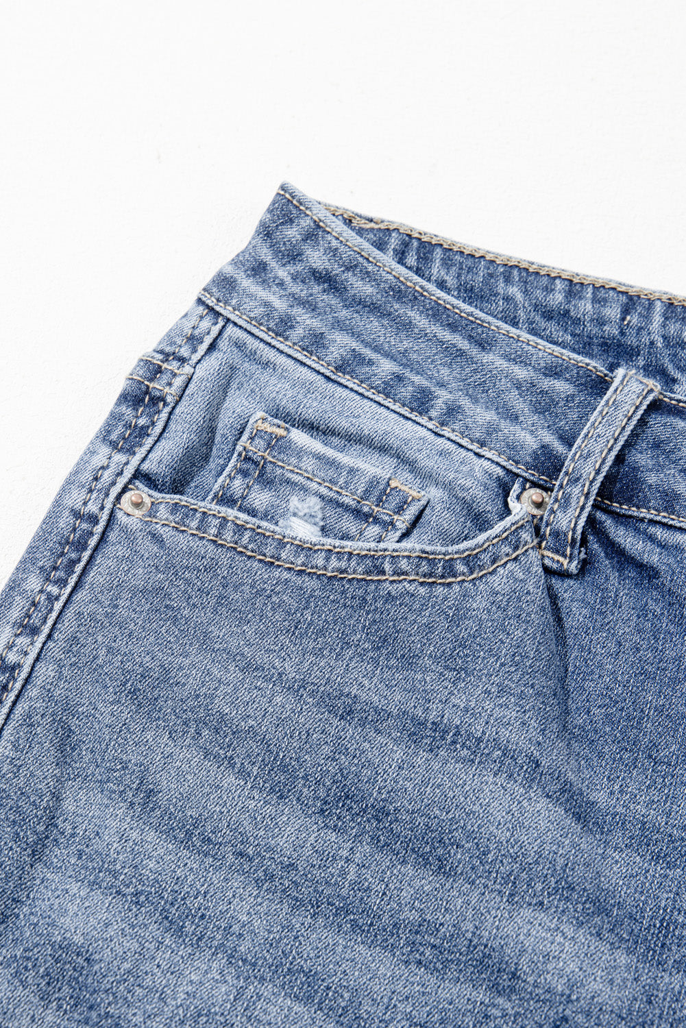 Dusk Blue High Rise Ripped Distressed Hem Flared Jeans Jeans JT's Designer Fashion