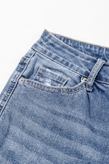 Dusk Blue High Rise Ripped Distressed Hem Flared Jeans Jeans JT's Designer Fashion