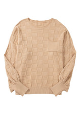 Light French Beige Solid Checkered Textured Knit Plus Size Sweater Plus Size Sweaters & Cardigans JT's Designer Fashion