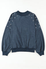 Sky Blue Beads Stud Drop Shoulder Loose Sweatshirt Graphic Sweatshirts JT's Designer Fashion