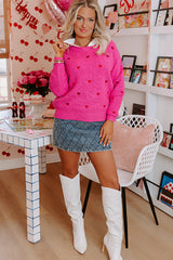 Rose Red Heart Shape Drop Shoulder Round Neck Sweater Sweaters JT's Designer Fashion