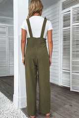 Jungle Green Solid Color Buttoned Straight Leg Overall Jumpsuits & Rompers JT's Designer Fashion