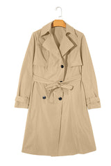 Pale Khaki Solid Color Lapel Collar Waist Tie Wind Coat Coats JT's Designer Fashion