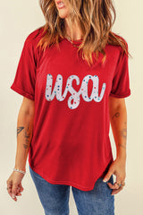 Red Starry usa Graphic Crewneck T Shirt Graphic Tees JT's Designer Fashion