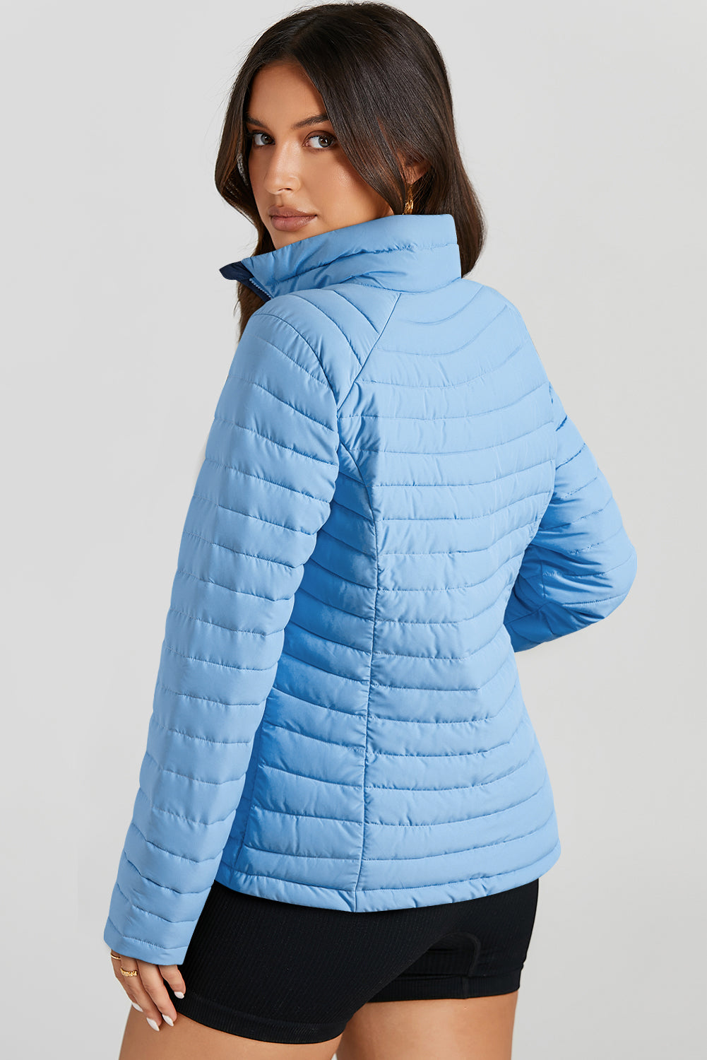 Myosotis Solid Color Quilted Zip-up Puffer Jacket Jackets JT's Designer Fashion