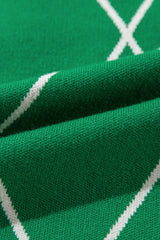 Dark Green Diamond Pattern Pom Accents Contrast Trim High Neck Sweater Sweaters JT's Designer Fashion