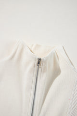 Jet Stream Textured Zipped Front V Neck Collared Casual Romper Jumpsuits & Rompers JT's Designer Fashion