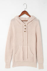 Apricot Waffle Knit Buttons Hooded Sweater with Pocket Sweaters & Cardigans JT's Designer Fashion