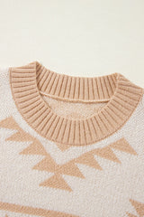Apricot Plus Size Western Aztec Print Loose Sweater Plus Size Sweaters & Cardigans JT's Designer Fashion