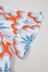 Orange Contrast Palm Tree Printed Short Sleeve Flowy Dress Mini Dresses JT's Designer Fashion