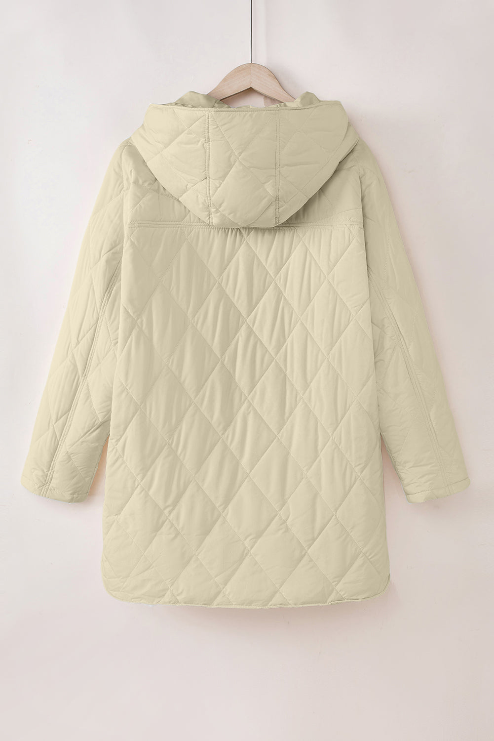 Beige Quilted Snap Button Hooded Coat Coats JT's Designer Fashion