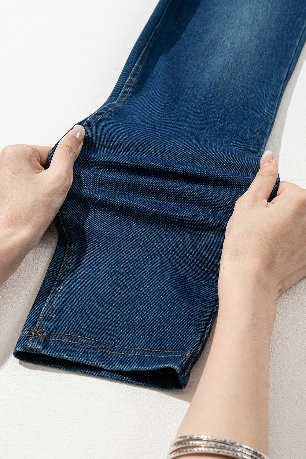 Ashleigh Blue Multiple Pockets Straight Leg Washed Stretchy Knit Casual Jeans Jeans JT's Designer Fashion