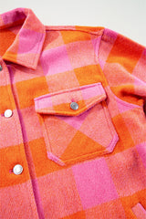 Orange Plaid Chest Pockets Button-up Turn Down Collar Jacket Jackets JT's Designer Fashion