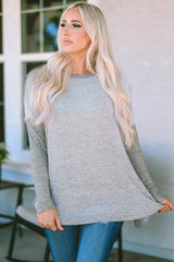 Gray Exposed Seam Patchwork Long Sleeve Top Long Sleeve Tops JT's Designer Fashion