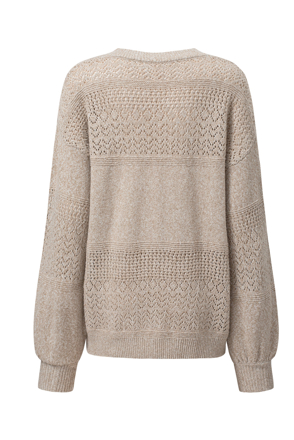 Brown Eyelet Pattern Detail V Neck Drop Shoulder Sweater Sweaters JT's Designer Fashion