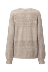 Brown Eyelet Pattern Detail V Neck Drop Shoulder Sweater Sweaters JT's Designer Fashion