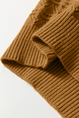 Jurassic Gold Hollow Out Crochet Ribbed Edge Balloon Sleeve Sweater Sweaters JT's Designer Fashion