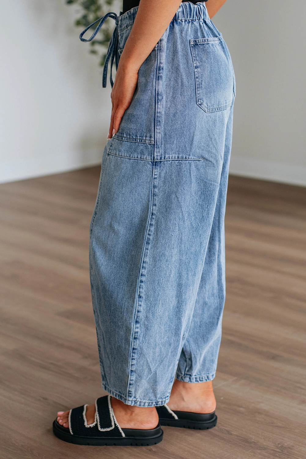 Myosotis Large Patch Pocket Drawstring Paperbag Waist Barrel Jeans Jeans JT's Designer Fashion