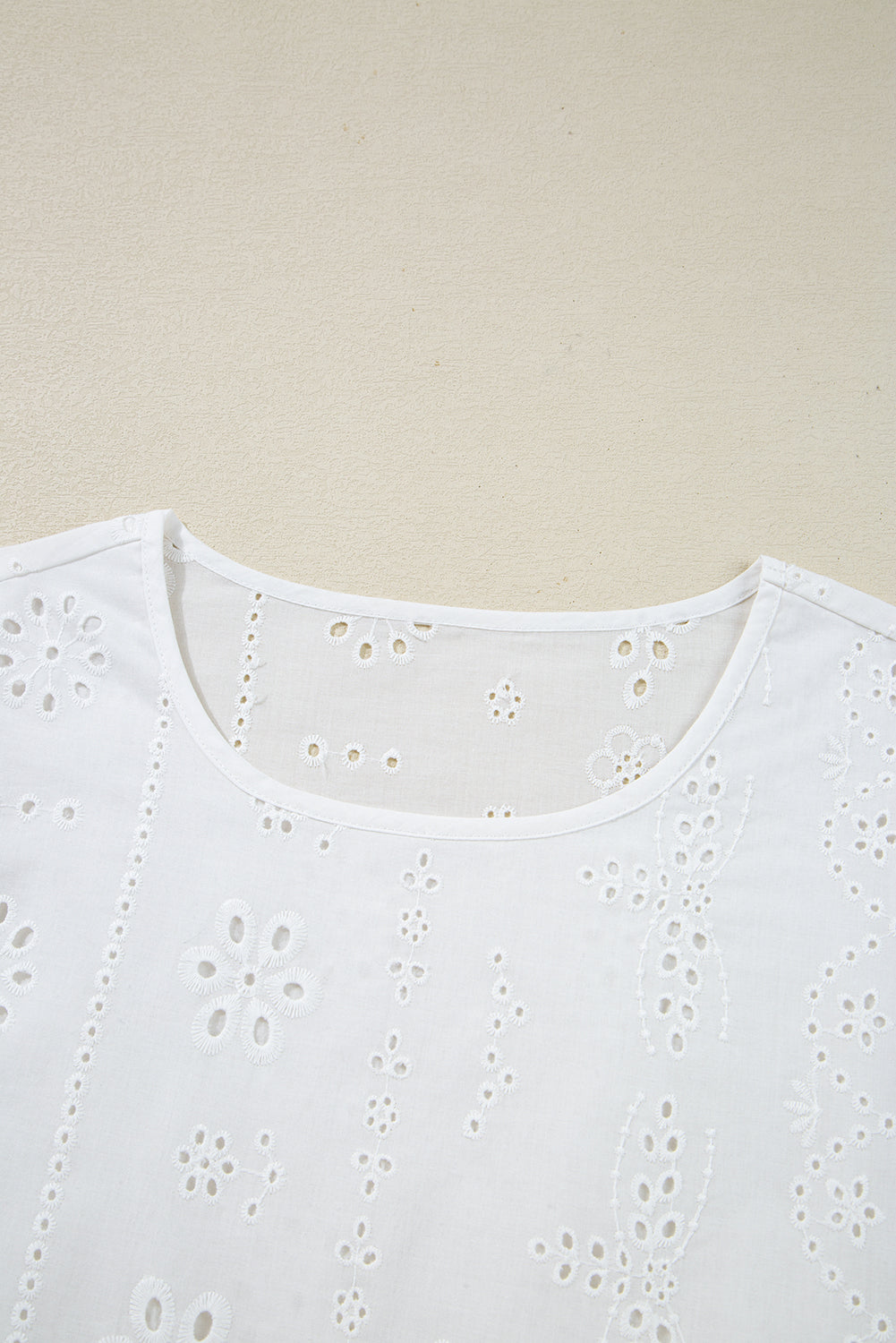 White Eyelet Embroidered Smocked Cuff Sheer Blouse Blouses & Shirts JT's Designer Fashion