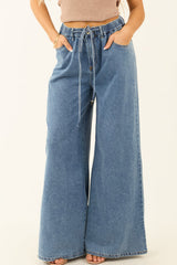 Dusk Blue Medium Wash Super Wide Leg Denim Pants Jeans JT's Designer Fashion