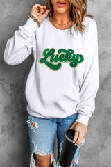 White Shiny Trim Chenille Lucky Pattern Sweatshirt Graphic Sweatshirts JT's Designer Fashion