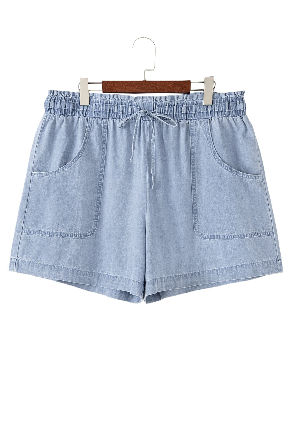 Beau Blue Pocketed Drawstring High Waist Plus Size Denim Shorts Plus Size Bottoms JT's Designer Fashion