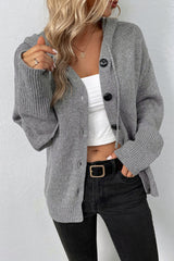 Medium Grey Drawstring Hooded Button Up Drop Shoulder Sweater Cardigan Medium Grey Cardigans JT's Designer Fashion