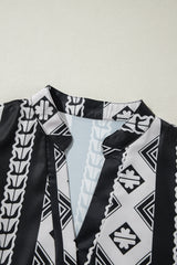 Black Geometric Print V Neck Ruffled Dress Mini Dresses JT's Designer Fashion