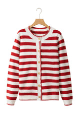 Red Stripe Chic Golden Button Cardigan Sweater Cardigans JT's Designer Fashion