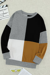 Color Block Round Neck Long Sleeves Pullover Sweatshirt Sweatshirts & Hoodies JT's Designer Fashion