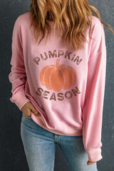 Pink PUMPKIN SEASON Crew Neck Drop Shoulder Sweatshirt Graphic Sweatshirts JT's Designer Fashion