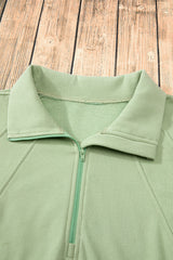 Smoke Green Quarter Zip Stand Neck Kangaroo Pocket Sweatshirt Sweatshirts & Hoodies JT's Designer Fashion