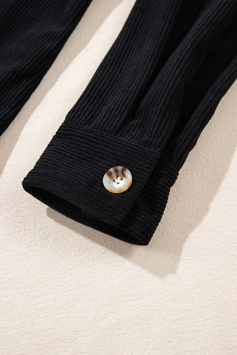 Black Hooded Drawstring Pockets Corduroy Shacket Jackets JT's Designer Fashion