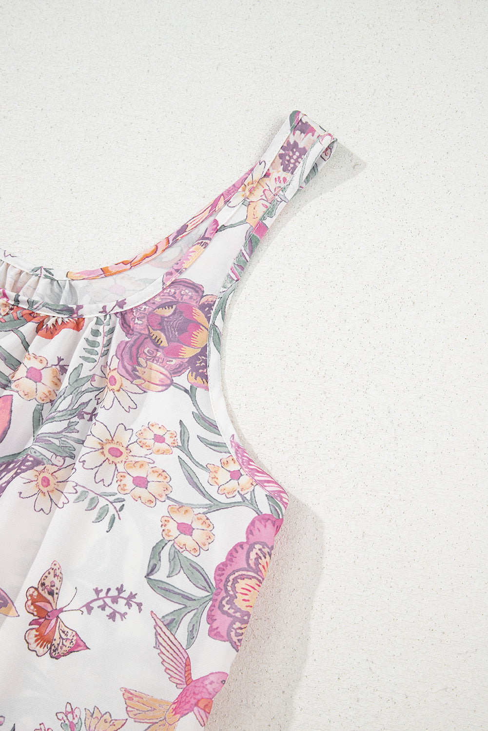 Multicolour Floral Print Fringed Tie U Neck Sleeveless Mini Dress Floral Dresses JT's Designer Fashion