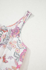Multicolour Floral Print Fringed Tie U Neck Sleeveless Mini Dress Floral Dresses JT's Designer Fashion