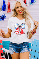 White Stripes and Stars Bowknot Print T Shirt Graphic Tees JT's Designer Fashion