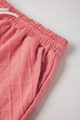 Pale Chestnut Checkered Textured Tee and Drawstring Shorts Short Sets JT's Designer Fashion
